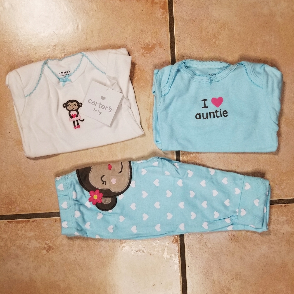 Carter's 6 Month Three Piece Monkey Girl Set